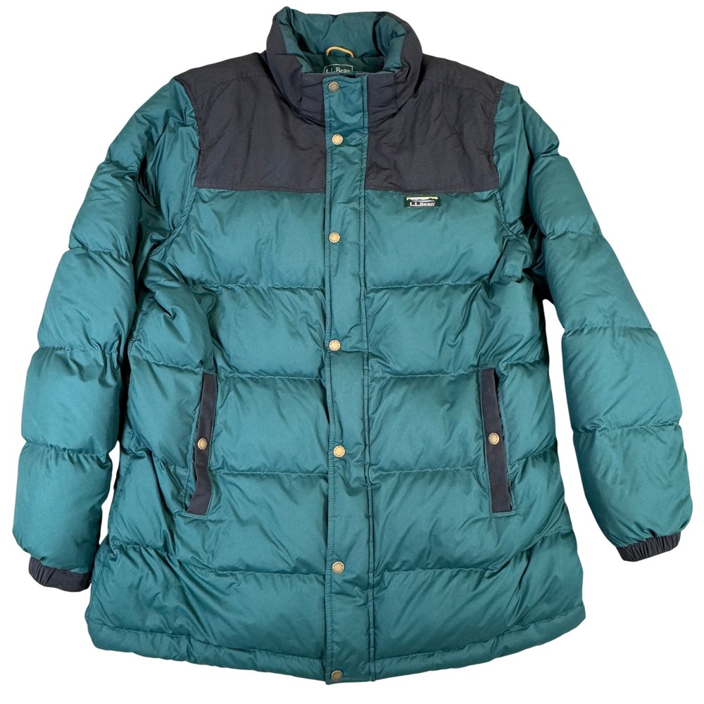 LL Bean Mens Down Puffer Jacket XL Green Black Ripstop Padded Coat 521526